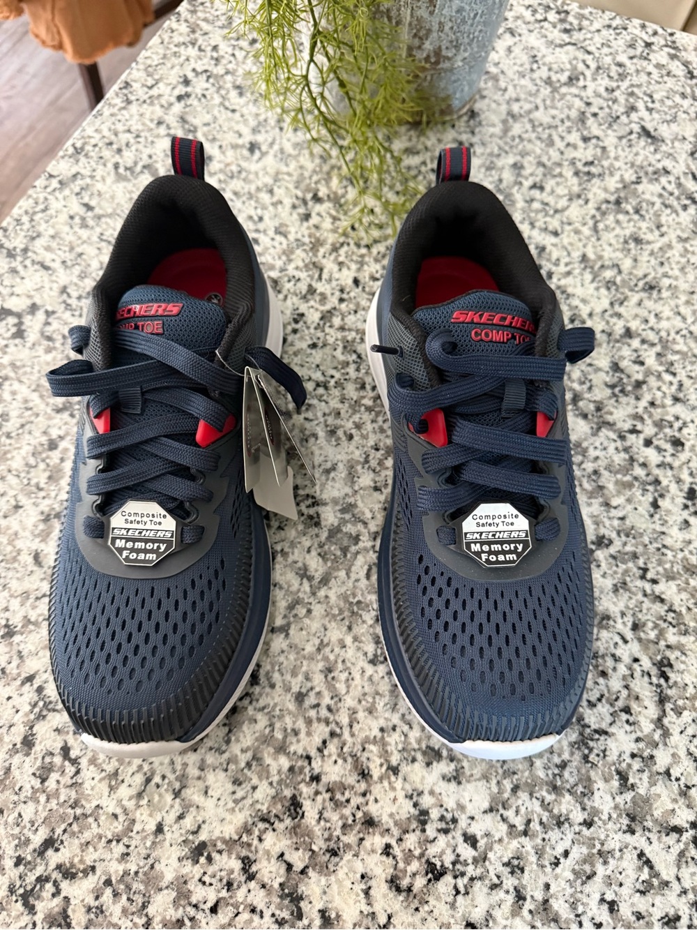Skechers Navy and Red Memory Foam Athletic Work Sneakers